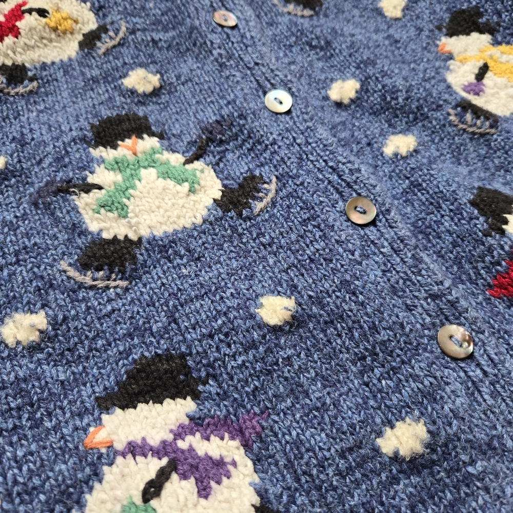 Vintage 1990s Y2K Talbots Kids snowman winter holiday cardigan knit sweater - Picture 5 of 9